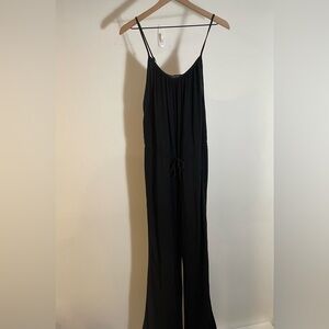 Living Doll Black Jumpsuit Spaghetti Strap Flare Leg Pockets Sz Medium USA Made